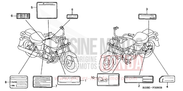 ETIQUETTE DE PRECAUTIONS de Shadow VT125C MYSTERY RED METALLIC (R231) 2001